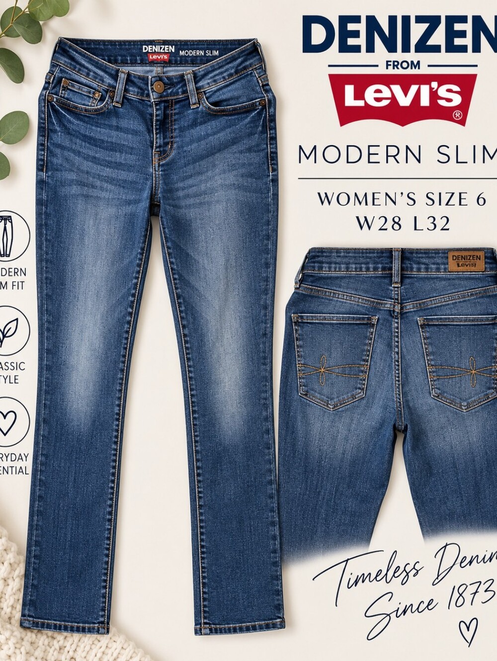 DENIZEN FROM LEVI’S MODERN SLIM JEANS WOMEN’S SIZE 6 W28 L32